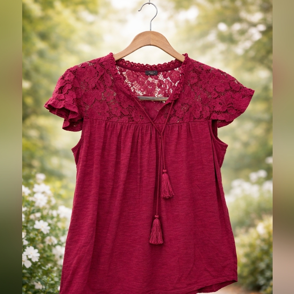 Romantic Lace Red Flowy Cotton Top